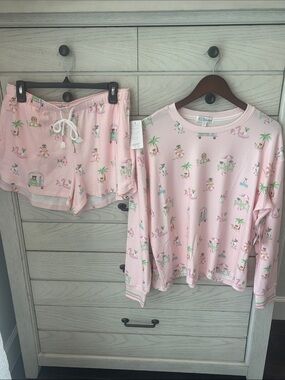 PJ Salvage Pink Palm Print Long Sleeve Top & Shorts Pajama Set
